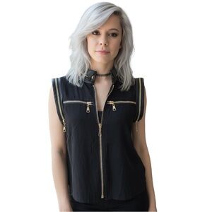Double Zero Black Sheer Too with Gold Zip Accents Brand New! S